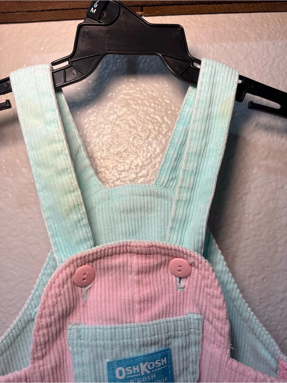 Vintage 90s Osh Kosh B'Gosh Girls Pink Mint Blue Vback Corduroy Overall USA 12 M
